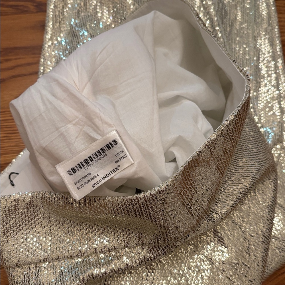 Zara gold sequined sparkly metallic wide leg pants sz.M - Picture 8 of 10